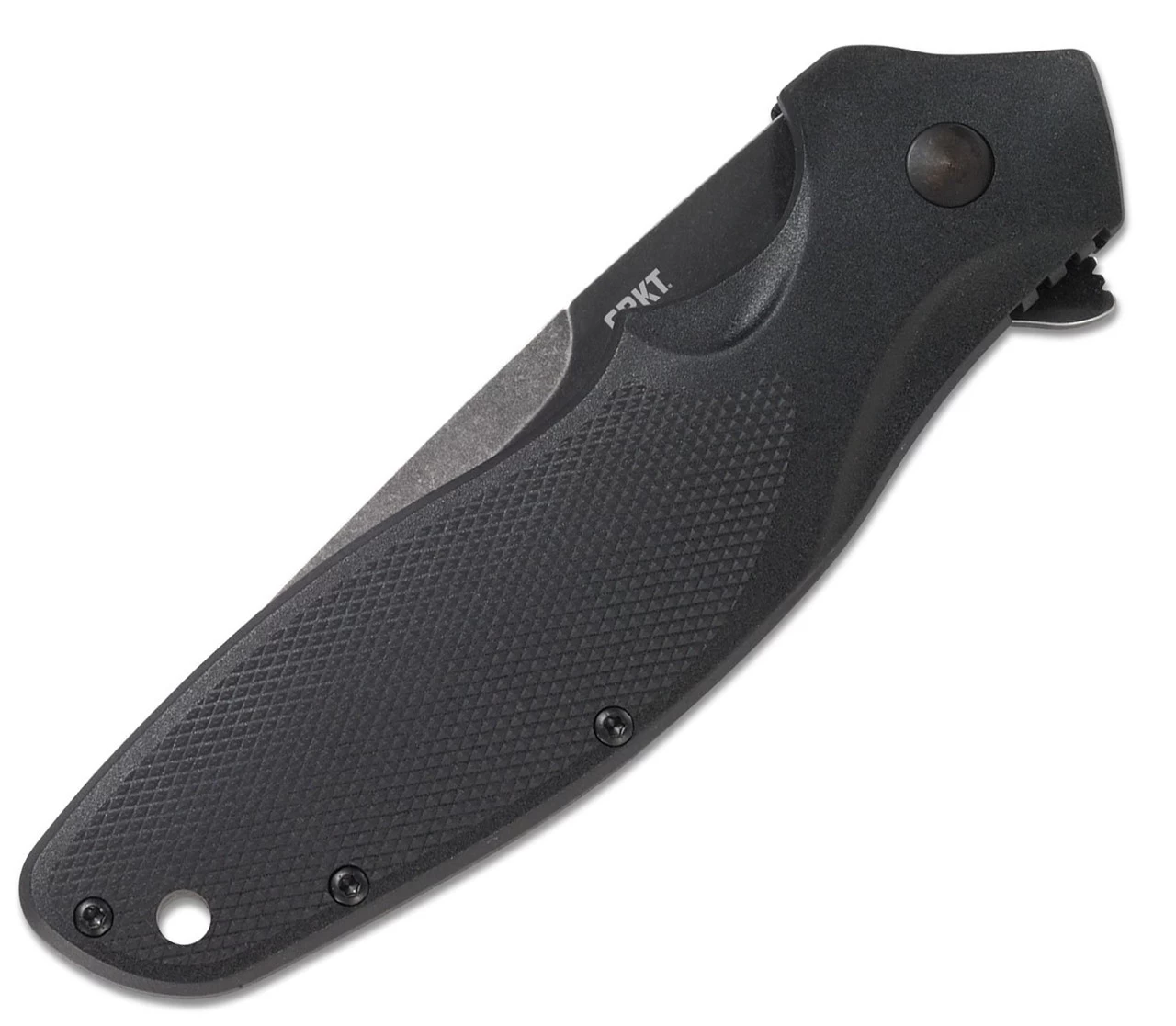 CRKT Shenanigan Spring Assisted Flipper K800KKP, 3.35" 1.4116 Stainless Steel Black Stonewashed Veff Serration Blade, Black GRN Handles - Image 2