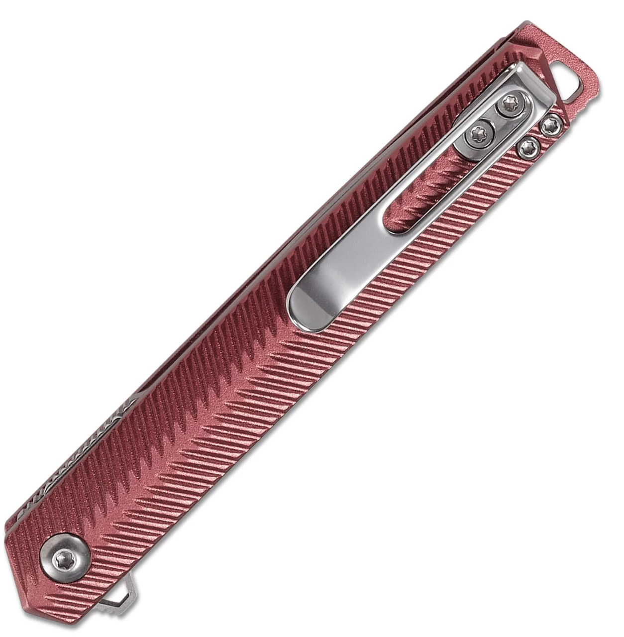 CRKT Stylus Spring Assisted Flipper K820BXP, 3.12" 12C27 Sandvik Satin Drop Point Blade, Maroon Aluminum Handle - Image 3