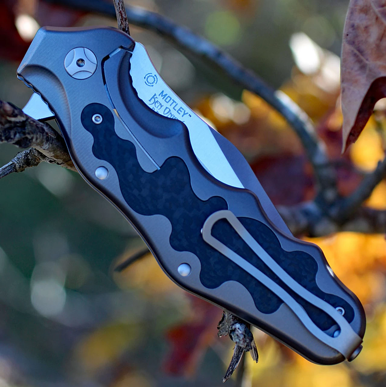 CRKT Ken Onion Motley Flipper K210CFXP, 3.875" Sleipner Plain Blade, Titanium Carbon Fiber Inlays Handle-Limited To 500 - Image 3